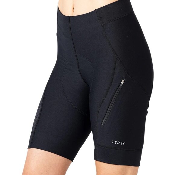 TERRY GRAND TOURING Padded Cycling Shorts Women's sz M Black Zip Pocket - Picture 1 of 7